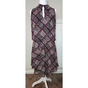 White House Black Market Dress Womens Geometric Keyhole Mock Neck Midi L